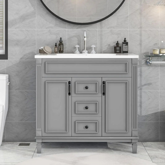 36” Bathroom Vanity with Sink, Freestanding Single Bathroom Sink Vanity Cabinet Set with 36” Countertop & Integrated Sink