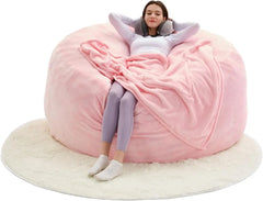 Bean Bag Flannel Sofa Chair (with 50LBS Filling,Gift: U-Shaped Pillow, Blanket Pillowcase,6FT Carpet),Round Soft Back Pillowcase