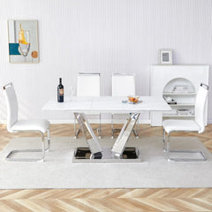 5 Piece Dining Table Set, Dining Table with Chairs, Marble Top Tables Set for 4, Stainless Steel Base, Dining Table Set