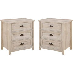 2-Piece Nightstand, Modern Farmhouse 3 Drawer Framed Nightstand with Half-Moon Handles, White Oak End Table for Bedroom