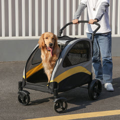 Portable Dog Stroller 4 Wheels for Large Dogs Foldable Pet Cat Travel Carriage Stroller Breathable Carrier for Outside Play