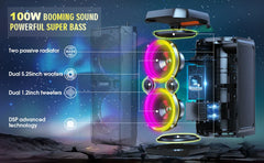 W-KING 100W RMS Bluetooth Speakers, IPX6 Waterproof, V5.3 Portable Party Boombox Wireless Deep Bass/115dB Loud Massive Sound