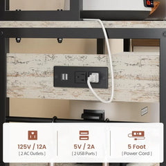 Itaar 47.2 Inch Bakers Rack with Power Outlet, Microwave Stand with Storage, Farmhouse Coffee Bar Cabinet Station with Wine Rack