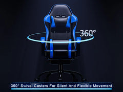 Gaming Chair with Footrest, PU Leather Video Game Chairs for Adults, Reclining Gamer Chair Office Desk Chair