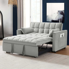 3-in-1 2-Seater Loveseat Pull Out Couch Reclining Backrest,Toss Pillows Pockets-Perfect for Small Spaces Velvet Sleeper Sofa Bed