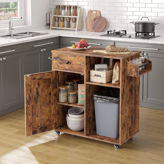 Kitchen Island Storage Cabinet with Drawer Kitchen Cart with Spice and Towel Rack Saving Space, Easy Assembly,