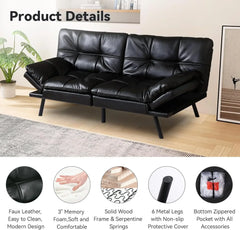 Hcore Faux Leather Futon Sofa Bed Couch,Convertible Memory Foam Futon Couch Bed,Loveseat Sleeper Sofa Bed,Small Splitback Modern