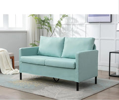 Linen Fabric Modern Small Loveseat Sofa Couch for Living Room, Little Upholstered 2-Seater Mini Love Seats w/Iron Legs