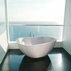 Glossy Acrylic Freestanding Soaking Bathtub with Chrome Overflow and Drain