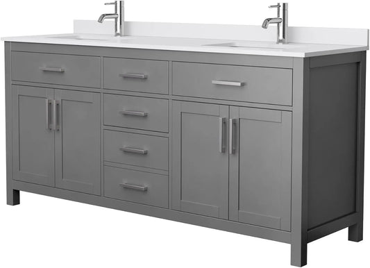 72 Inch Double Bathroom Vanity,  White Cultured Marble Countertop, Undermount Square Sinks, No Mirror,Bathroom Cabinets