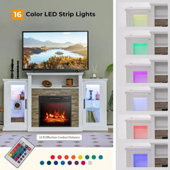 Fireplace TV Stand with LED Lights for TV up to 65”, Entertainment Center with 18” Electric Fireplace, Remote & APP Control