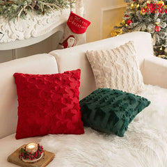 2pcs Christmas Plush Pillow Cover Single Side Embroidered Wool Snowflake Xmas Tree Pillowcase Christmas Decorations Pillow Cover