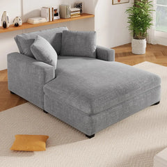 Indoor Oversized Chaise Lounger, Chenille Fabric Sleeper Sofa Couch with Pillows, Charge Station & Cup Holders