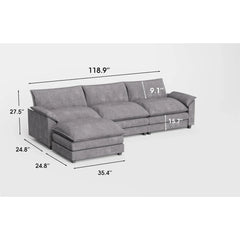 Convertible Sectional Sofa, Deep Seat and Reversible Ottoman, Modern Wide Arm L-Shaped Couch