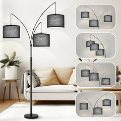 3 Lights Arc Floor Lamps for Living Room,Modern Tall Standing Lamp Hanging Over The Couch with Shades & Heavy Base