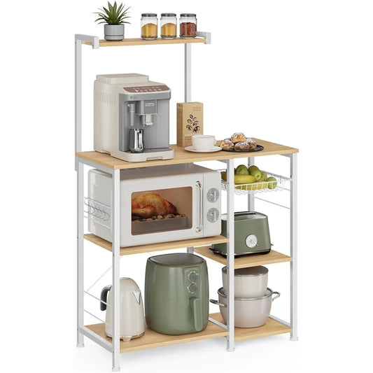 6 Hooks Cabinet Kitchen Islands Pots Microwave St and Pans Baker's Rack Oak Beige and Classic White for Spices Home Freight free