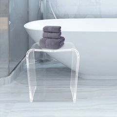 Bymaocar 300lbs Acrylic Clear Shower Stool Bathtub Seat Anti-slip U-shaped Structure W/ Round Hole for 136kg Weight Capacity New