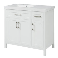 36" Black Bathroom Vanity Cabinet with Resin Integrated Sink - 2 Drawers, 3 Doors