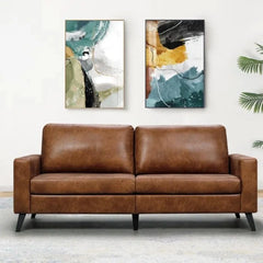 79 Inch Couch for Living Room, Small Couches, Faux Leather Mid Century Modern Sofas, Brown Comfy Love Seat for Bedroom