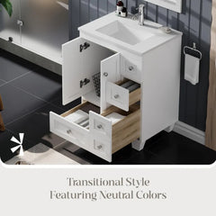 24 Inch Bathroom Vanity with Sink - Modern White Bathroom Vanity with Sink 24 inch - Freestanding Bathroom Vanities 24 inch