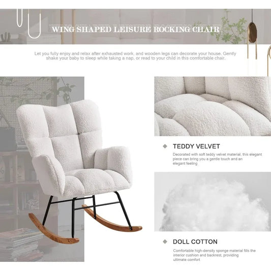 Rocking Chair Nursery, Teddy Glider Rocker with High Backrest, Modern Rocking Accent Chairs for Nursery, Living Room, Bedroom