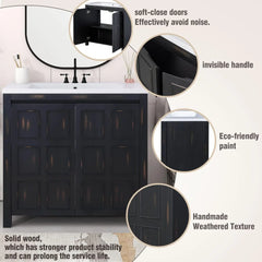 36 in Bathroom Vanity with Sink, 2 Doors and Adjustable Shelf, Wood Bathroom Sink Cabinet, Black