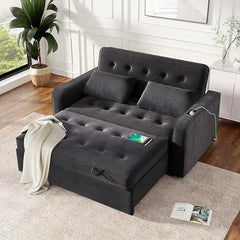 Modern Convertible Sleeper Sofa Bed, Seat Lounge Sofa w/Reclining Backrest,Toss Pillows,Sofa Couch Pullout Bed for Living Room