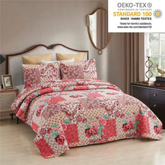 3-Piece Quilt Set with 2 Pillow Shams- Boho Reversible Soft and Lightweight Quilt Bedding Bedspread Coverlet Set