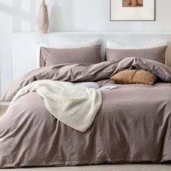 Duvet Cover Set- 100% Washed Cotton 3 Pcs Soft Comfy Breathable Chic Linen Feel Bedding, 1 Duvet Cover and 2 Pillow Shams