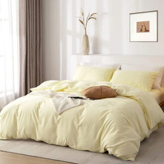 Duvet Cover Set- 100% Washed Cotton 3 Pcs Soft Comfy Breathable Chic Linen Feel Bedding, 1 Duvet Cover and 2 Pillow Shams