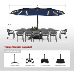 15ft Large Patio Umbrellas With Base Included Patio Furniture Outdoor Set Powerful UV Protective Garden