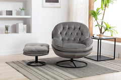 Accent Chair with Ottoman,360 Degree Swivel Velvet Leisure Chair, Lounge Armchair with Metal Base Frame for Living Room, Bedroom