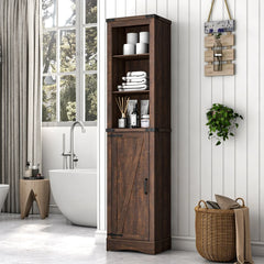 Farmhouse Storage Cabinet, 5-Shelf Tall Bathroom Cabinet with Barn Door&Adjustable Shelves, Rustic Bookshelf, Kitchen Cabinet