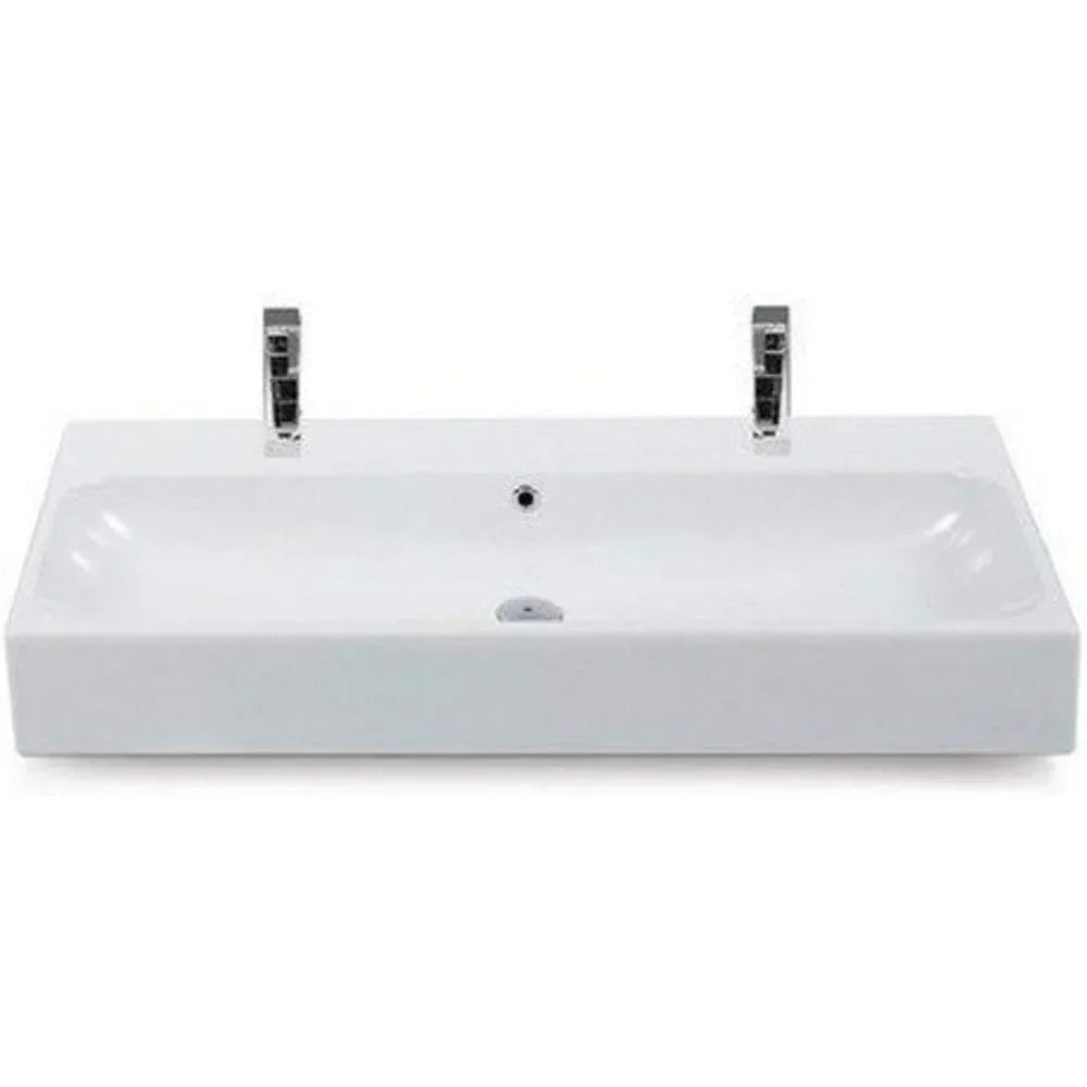 U-Two Hole Pinto Rectangular Ceramic Wall Mounted/Vessel Bathroom Sink, White