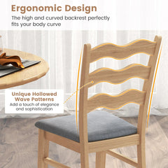 Dining Chair Set of 4 w/ Padded Seat Hollowed Wave Backrest Rubber Wood Frame