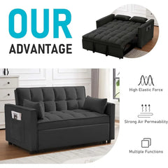 3-in-1 2-Seater Loveseat Pull Out Couch Reclining Backrest,Toss Pillows Pockets-Perfect for Small Spaces Velvet Sleeper Sofa Bed