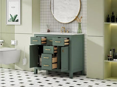 36 Bathroom Vanity with Sink Freestanding Modern Bathroom Vanity Cabinet with Sink Top 4Drawers and 2Storage Cabinets Solid Wood