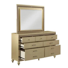 Queen Size Gold 4 Piece Bedroom Set include Mirror/Bed/1 Nightstand/Dresser