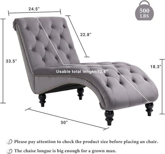 Velvet Chaise Lounges with Solid Wood Legs & Support Pillow, Upholstered Couch for Bedroom Living Room Office, Leisure Sofa Recl