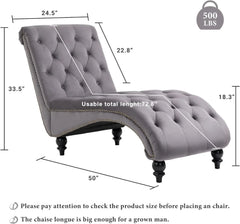 Velvet Chaise Lounges with Solid Wood Legs & Support Pillow, Upholstered Couch for Bedroom Living Room Office, Leisure Sofa Recl