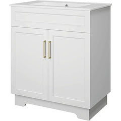 Bathroom Vanity with Ceramic Sink, Bathroom Vanity Cabinet with 2 Doors, 30 Inches Wooden Bathroom Sink Cabinet