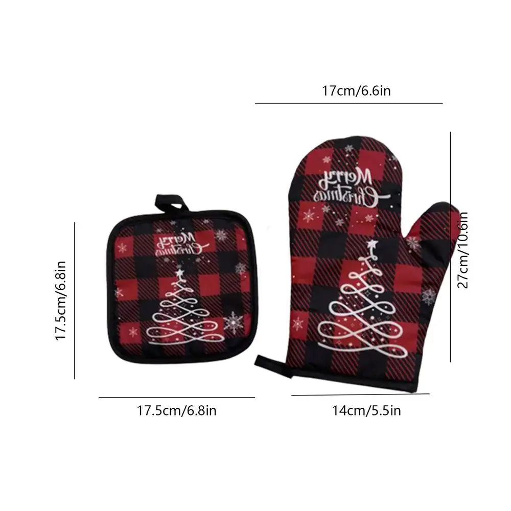 2pcs/Set Christmas Oven Gloves And Pot Holders Set Baking Anti-Hot Gloves Kitchen Cooking BBQ Gloves Xmas Decor New Year 2025