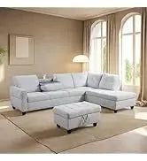 L Shaped Sofa with Ottoman Modern Sectional Living Room,Bedroom,Office,L Couch Brown