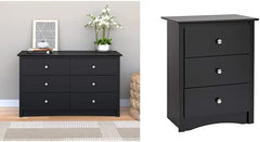 Children's 6 Drawer Dresser, Black & Sonoma Nightstand, Tall 3-Drawer, Black