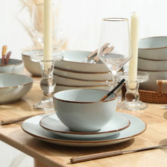 Modern Stoneware 16 Piece Dinnerware Sets, Plates and bowls Sets, Dish Set for 4, Light Green