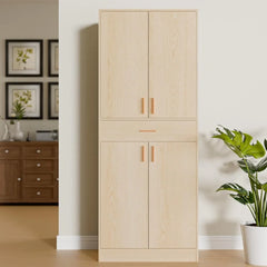 Kitchen Pantry Storage Cabinet 71" Tall 4 Doors Wood Freestanding Cupboard with Sliding Drawer and 2 Adjustable Shel