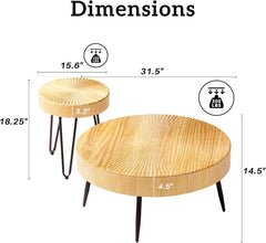 31.5" Round Wood Nesting Table with Adjustable Foot Pads, Circle Coffee Tables for Living Room, Bedroom (Radial)