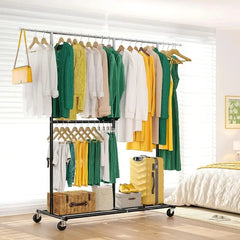 Clothing Rack for Hanging Clothes, Rolling Heavy Duty Clothes Rack with Wheels for Walk-in Closet