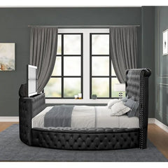 Maya Modern Style Crystal Tufted King 4PC Bed room set Made with wood in Gray ,Main Color: Gray