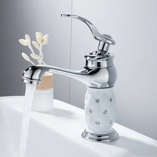 Bathroom European Style Diamond Faucet Single Handle Basin Faucet Mixer Brass Countertop Installation Bathroom Kitchen Faucet